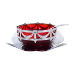 Sucrier en métal argenté et verre rouge Sucrier en métal argenté et verre rouge
