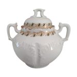 Sucrier en porcelaine blanche décor en relief et frise vert et or Sucrier en porcelaine blanche décor en relief et frise vert et or