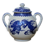 Sucrier porcelaine décor dragons à cinq griffes bleu cobalt - japon Sucrier porcelaine décor dragons à cinq griffes bleu cobalt - japon