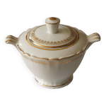 Sucrier / pot � sucre en porcelaine blanche et dorures, evor france