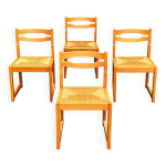 Suite de 4 chaises traîneau en orme et paille maison regain Suite de 4 chaises traîneau en orme et paille maison regain