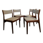 Suite de 4 chaises vintage en teck et tweed beige par johannes anderse