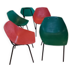 Suite de 5 + 1 chaises coquillages pierre guariche 1960