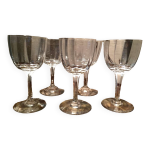 Suite de 5 verres a liqueur a pied en cristal a facettes pieds perles