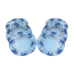 Suite de 6 assiettes creuses porcelaine blanche  dcor de roses bleues