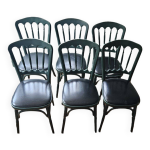 Suite de 6 chaises bistrot vert anglais et assise skaï noir Suite de 6 chaises bistrot vert anglais et assise skaï noir