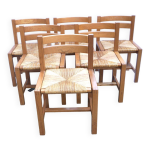Suite de 6 chaises en orme et paille maison regain