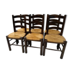 Suite de 6 chaises paille brutaliste annes 1940