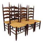 Suite de 6 chaises vintage arts & crafts style antonio calligaris en bois de chne corde annes 50