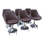 Suite de 6 chaises vintage, pied tulipe chrom, pivotantes.