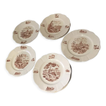 Suite de 9 assiettes plates en terre de fer modele bourgogne longchamp decor chasse