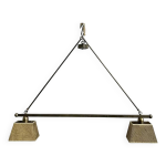 Suspension  2 points lumineux en laiton vieilli faon billard