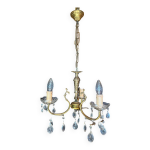 Suspension 3 feux laiton verre et pampilles