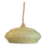 Suspension abat jour corole verre clichy vert ple