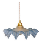 Suspension abat - jour vintage dentelle en verre dpoli bleu
