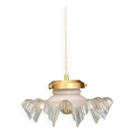 Suspension abat - jour vintage dentelle en verre mi blanc mi transparent