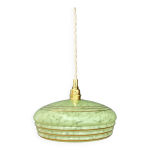 Suspension abat - jour vintage en verre de clichy vert et or