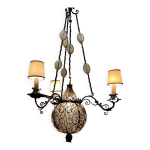 Suspension antique en fer forgé et verre de murano Suspension antique en fer forgé et verre de murano