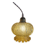 Suspension ou baladeuse ambrée texturée base perlée Suspension ou baladeuse ambrée texturée base perlée