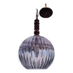 Suspension boule en verre pais strie design luminaire anne 1980 space age
