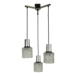Suspension cascade vintage en chrome poli et verre ciselé 3 feux années 70 Suspension cascade vintage en chrome poli et verre ciselé 3 feux années 70