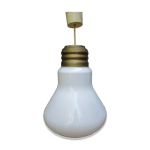 Suspension lampe ampoule verre opaline vintage 70