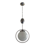 Suspension monte baisse globe opaline blanche et structure mtal