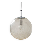 Suspension, plafonnier vintage en verre bullé et chrome de limburg, années 1970 Suspension, plafonnier vintage en verre bullé et chrome de limburg, années 1970