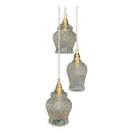 Suspension triple tulipes vintage en verre moulé Suspension triple tulipes vintage en verre moulé