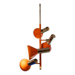 Suspension vintage 4 spots / lustre orientable, acier chromé & laqué orange, design space age, 70s Suspension vintage 4 spots / lustre orientable, acier chromé & laqué orange, design space age, 70s