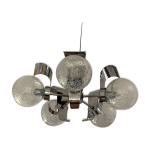 Suspension vintage 5 feux, verre et chrome Suspension vintage 5 feux, verre et chrome