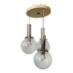 Suspension vintage design  trois globes en verre transparente