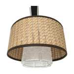Suspension vintage globe verre et abat jour raphia