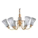 Suspension vintage, suspension laiton avec globe verre, lustre 6 feux