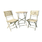 Table et 2 chaises de jardin en métal et bois beige marquées bistrot paris Table et 2 chaises de jardin en métal et bois beige marquées bistrot paris