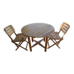 Table et 2 chaises pliantes de jardin en bois naturel