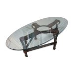 Table année 1970 en fer forgé cuir et verre Table année 1970 en fer forgé cuir et verre