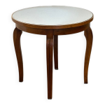 Table d'appoint art déco française, table ronde vintage en bois des années 1930 avec plateau en miroir ... Table d'appoint art déco française, table ronde vintage en bois des années 1930 avec plateau en miroir ...