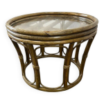 Table d'appoint, basse ronde vintage en rotin et osier