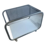 Table d'appoint / chariot de bar vintage en chrome avec verre