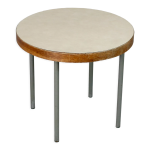 Table d'appoint pitement acier tubulaire, plateau rond cerclage bois, france, circa 1950