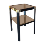 Table d'appoint romo rega, mtal laqu noir et bronze dor, 2 plateaux en miroirs fums. tbe