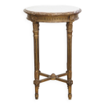 Table d'appoint ronde franaise antique de couleur dore avec un plateau en marbre