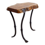 Table d'appoint tripode en bois et fer forgé, 1960 Table d'appoint tripode en bois et fer forgé, 1960