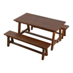 Table et bancs en acajou, travail de montagne, france circa 1960 Table et bancs en acajou, travail de montagne, france circa 1960