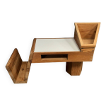 Table basse 1970 en pin bois lamin blanc avec porte - revues