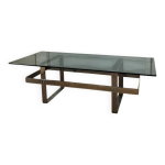 Table basse en acier chrom et plateau en verre fum design 70