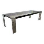 Table basse acier chrom et plateau en verre fum tremp