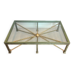 Importante table basse en acier et fer forg� patin�e et dor�e