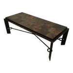 Table basse en acier, fer forg� et pierre de lave